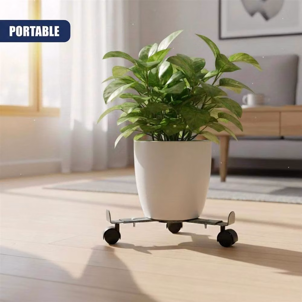 FLAVORA Extendable Metal Rolling Plant Stand with Wheels in Black for Indoor and Outdoor Use – 3