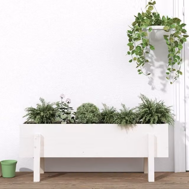 Berkfield Home Garden White Solid Wood Pine Raised Bed W/D/H: 101 x 30 x 38 cm – 1