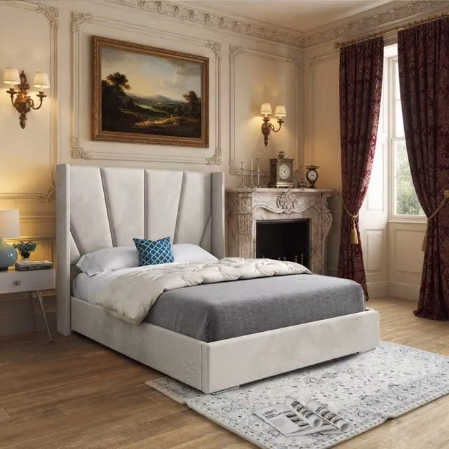 KDMD Glemsford Double Bed Frame in Beige Soft Velvet