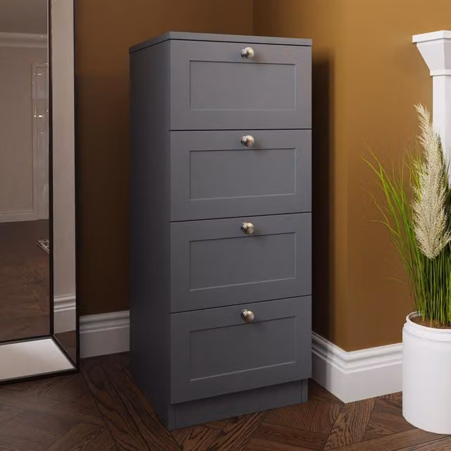 FWStyle Artus Modern Panelled Bedside Chest of Drawers in Dark Grey, W: 40 cm, H: 99 cm