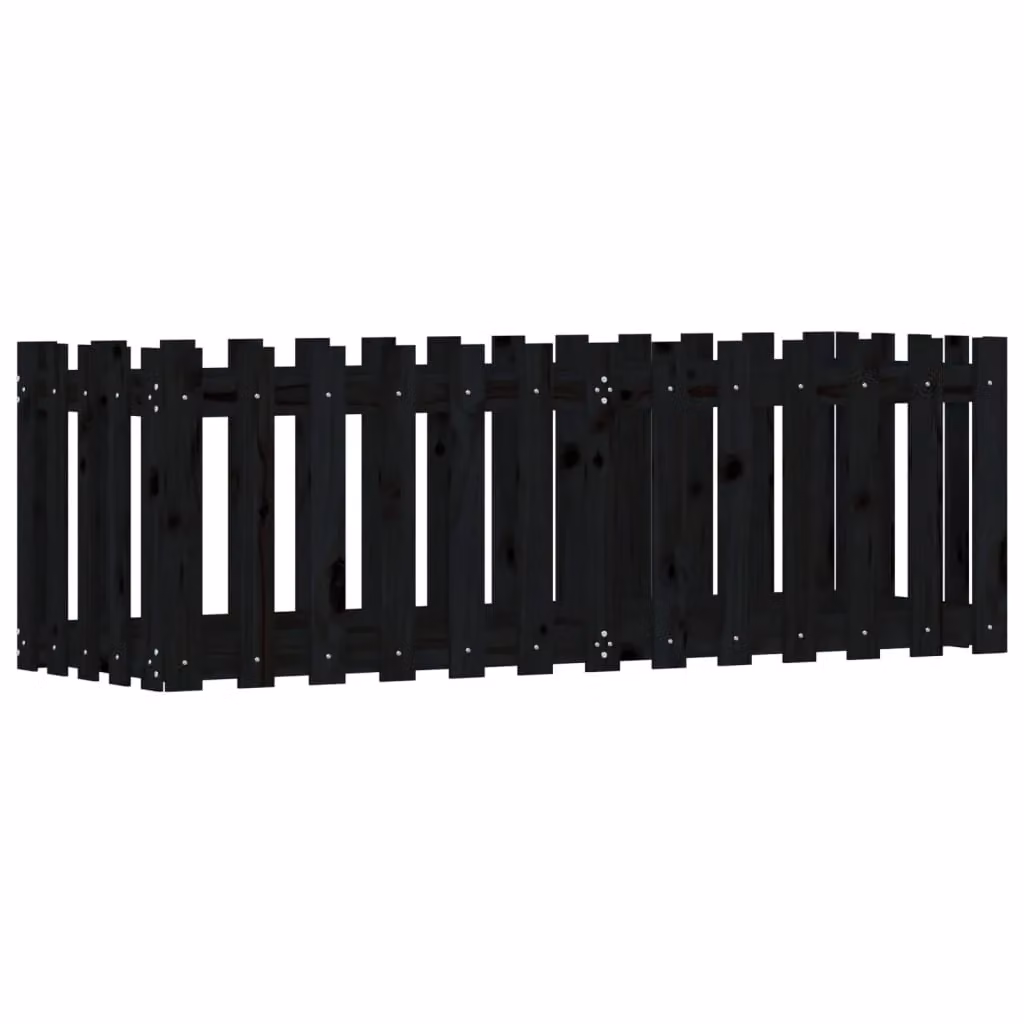 Berkfield Home Garden Raised Bed with Fence Design in Black, Solid Wood and Plastic, W/D/H: 150 x 50 x 50 cm – 2