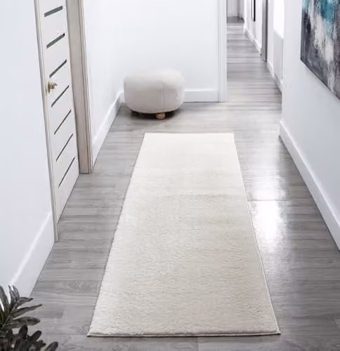 Desire Rugs Plain Modern Washable Non-Slip Hallway and Living Room Runner Rug, Beige/White, W: 60 cm, L: 200 cm – 1