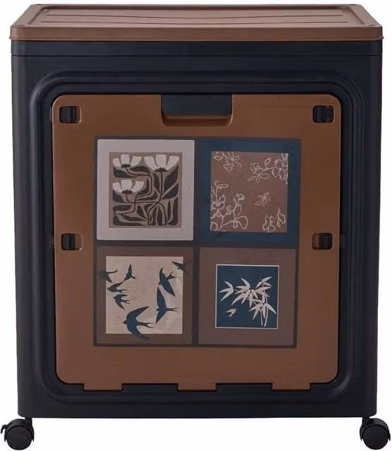 VOGREX Stackable and Foldable Plastic Kids Toy Organiser with Wheels, Multicolour and Brown, W: 38.0 cm, D: 38.0 cm, H: 66.5 cm – 1