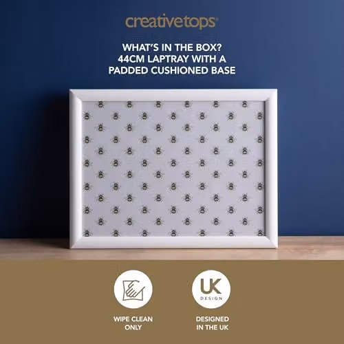 Creative Tops Bee Print Lap Tray with Bean Bag Cushion, Grey, W: 44 cm, D: 34 cm, H: 6 cm – 2