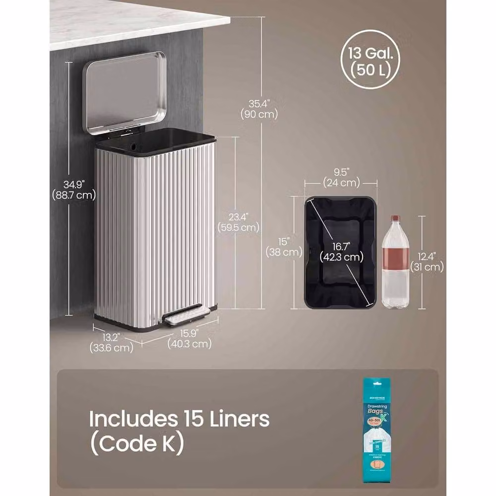 The Bazaarist Stainless Steel Kitchen Pedal Bin with Soft Close Lid and Removable Inner Bucket, Silver – 3