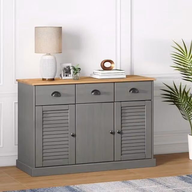 Berkfield Home VIGO Sideboard with Drawers in Grey Solid Pine Wood, W/D/H: 113 x 40 x 75 cm