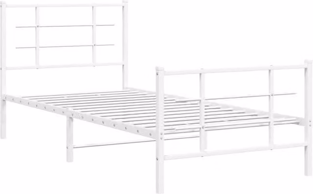 Berkfield Home Metal Bed Frame with Footboard in White, W/D/H: 90 x 190 x 95 cm