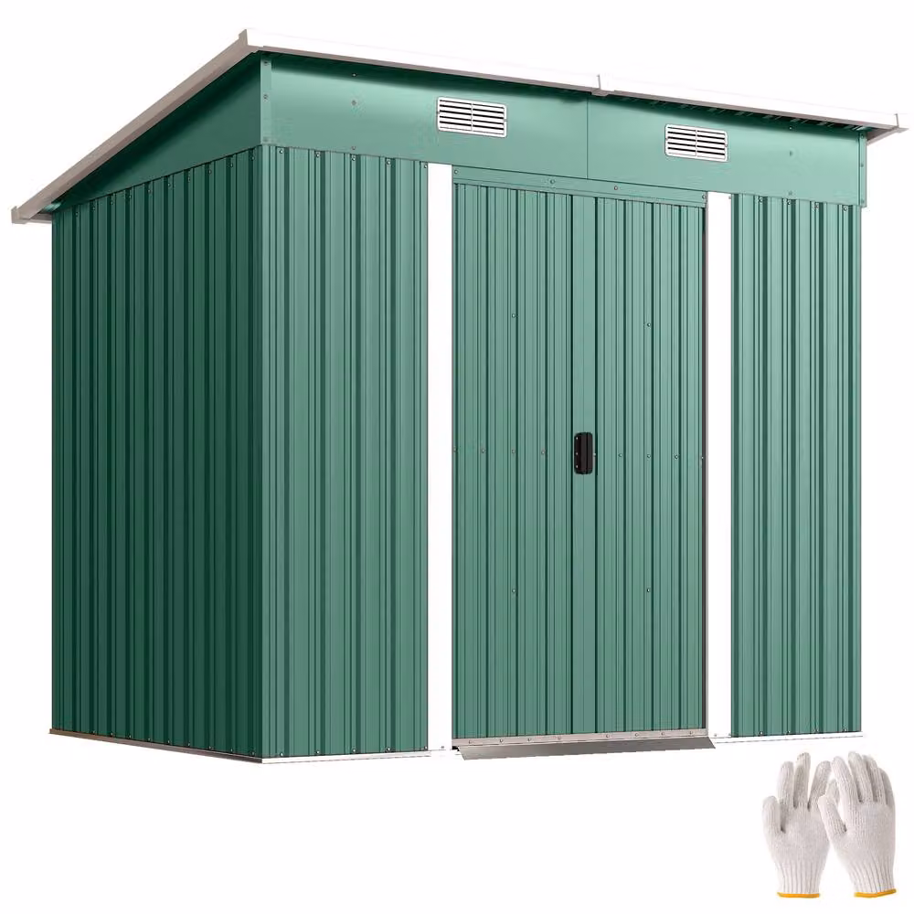 OUTSUNNY Green Steel Pent Outdoor Garden Storage Shed with Sliding Doors and Side Vent – 2