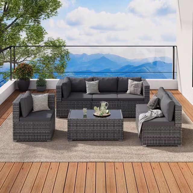 Yaheetech 6-Seater Modern PE Rattan Outdoor Furniture Set in Grey