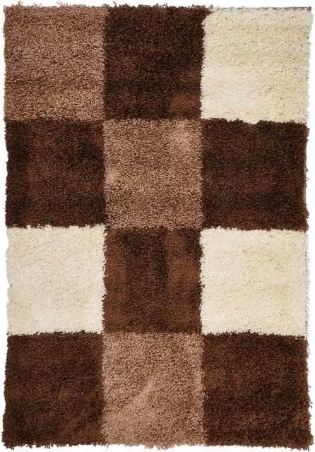 Bravich LTD California Checked Thick Shaggy Rug in Brown, W: 80 cm, L: 150 cm