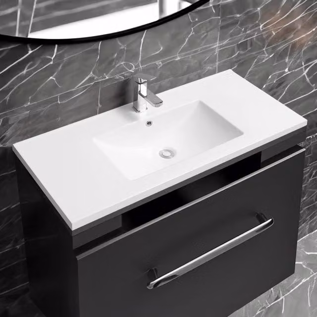 Limoge 5001 Ceramic Rectangular Mid-Edge Inset Basin with Scooped Bowl in White W/D/H: 101 x 46 x 21.5 cm – 1