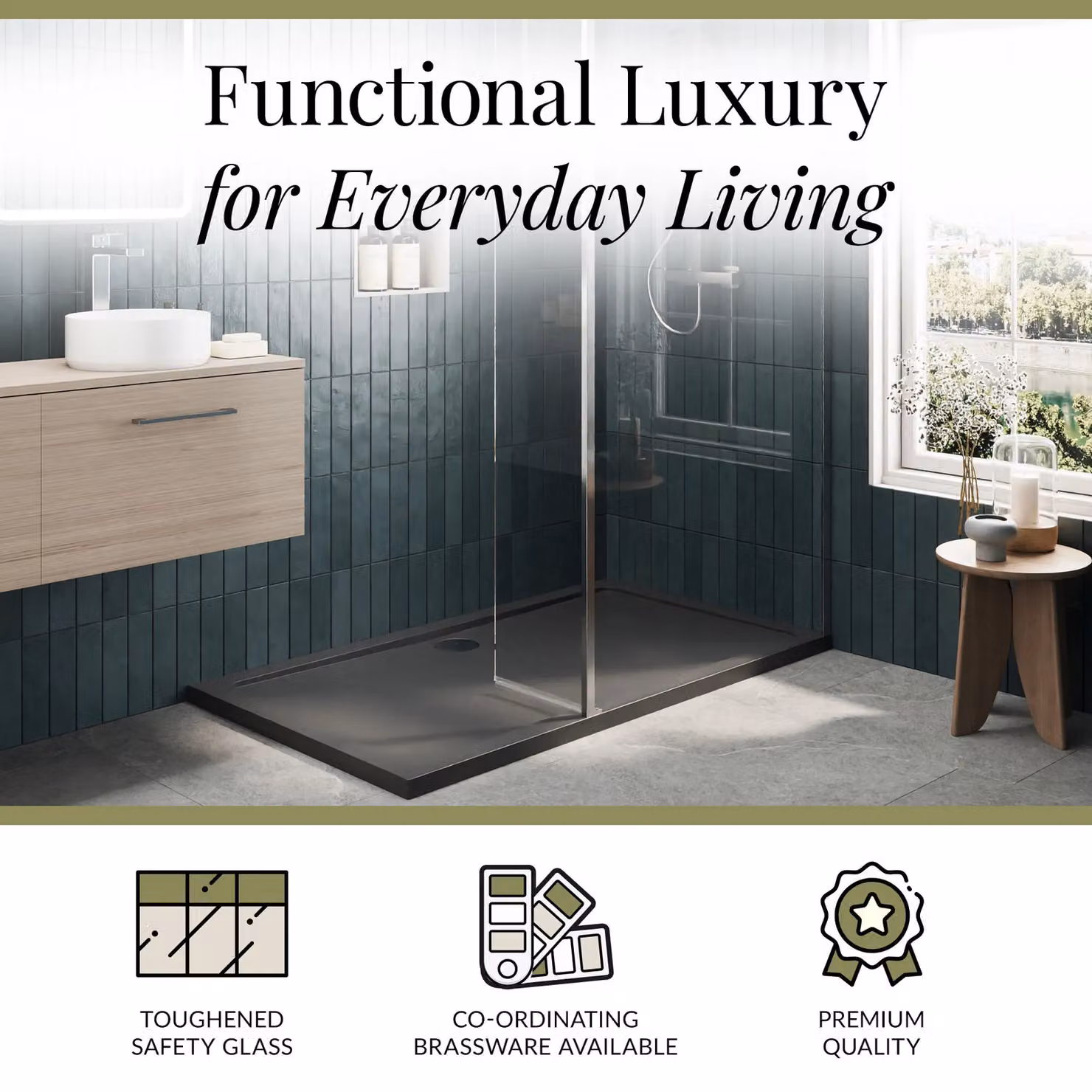 Balterley 8mm Glass Walk-in Wetroom Screen and Return with Grey Tray, Silver and Chrome, W: 140 cm, D: 80 cm – 4