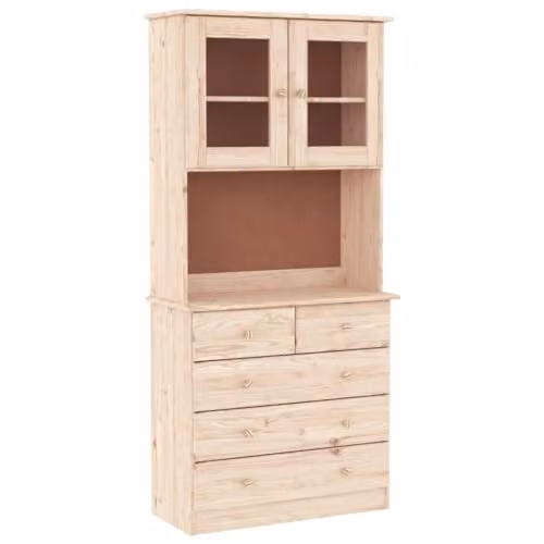 vidaXL ALTA Highboard in Natural Brown Solid Pine with Glass Doors, W/D/H: 77 x 35 x 165 cm