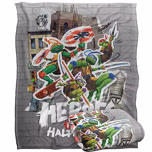 LOGOVISION Teenage Mutant Ninja Turtles Mutant Mayhem Heroes In A Half Shell Super Soft Fleece Throw Blanket, White, W: 152 cm, D: 127 cm