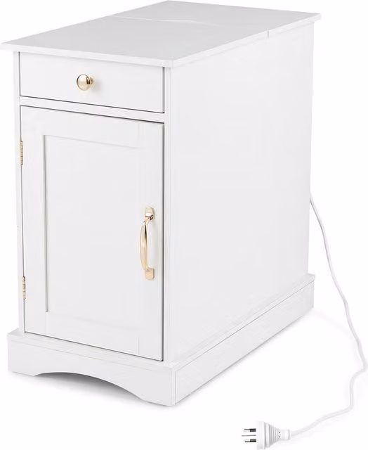 COSTWAY White Wooden Sofa Side Table