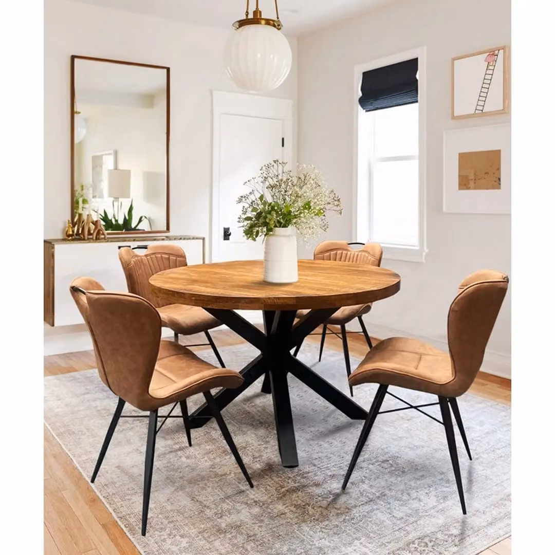 Jaipur Furniture Ltd Industrial Round X-Frame Dining Table in Brown Mango Wood and Black Metal, W: 130 cm, D: 130 cm, H: 76 cm – 3