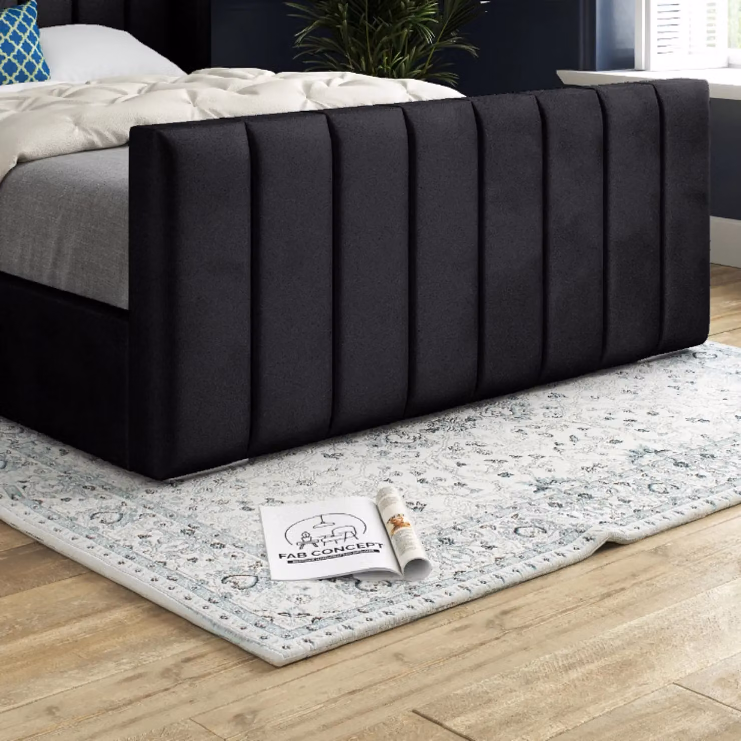 Casani Romano Upholstered Soft Velvet Bed Frame in Black, W/D/H: 120 x 137 x 128 cm – 3
