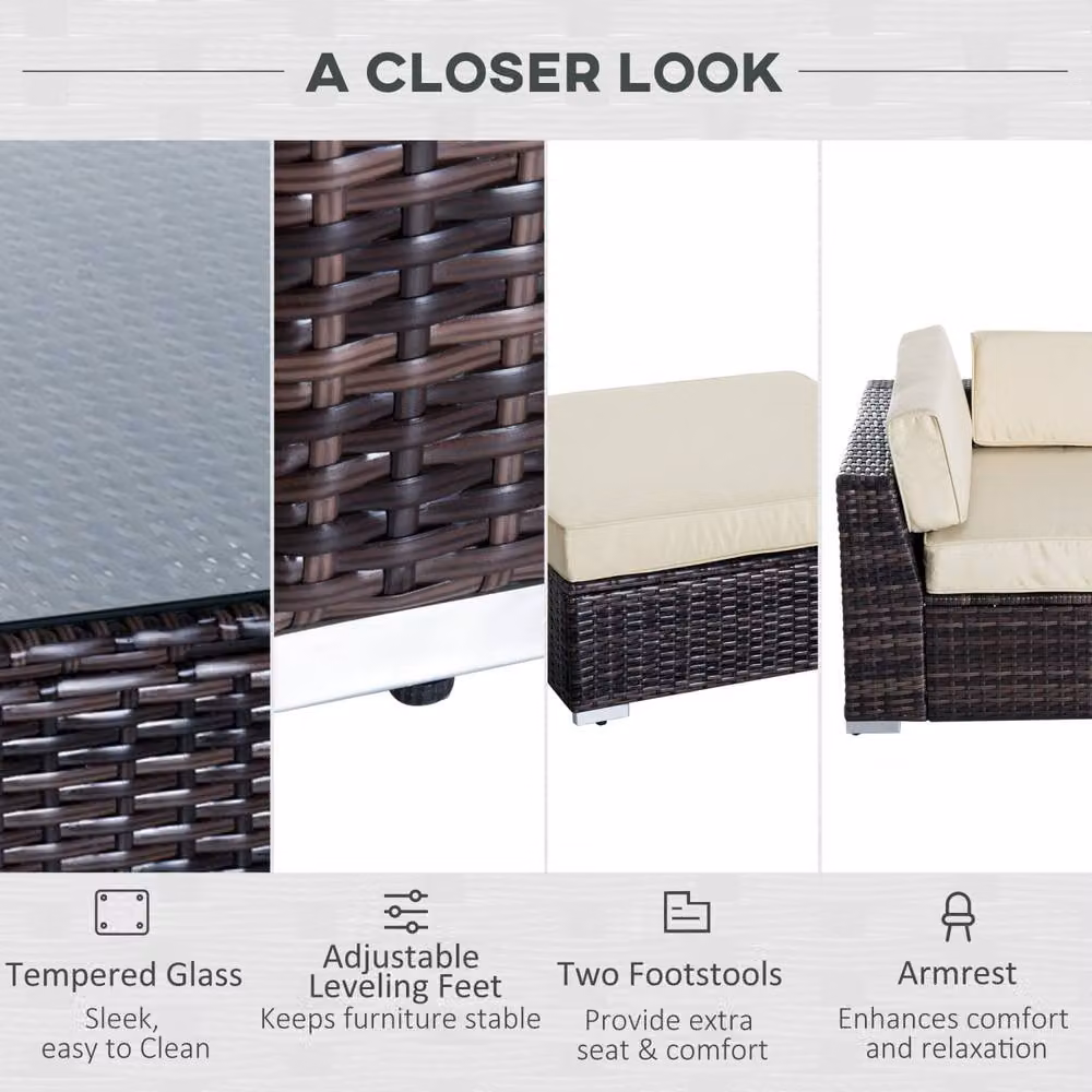 Wyld Haus Baka Brown Rattan 6 Piece Outdoor Sofa Set with Tempered Glass Coffee Table – 6