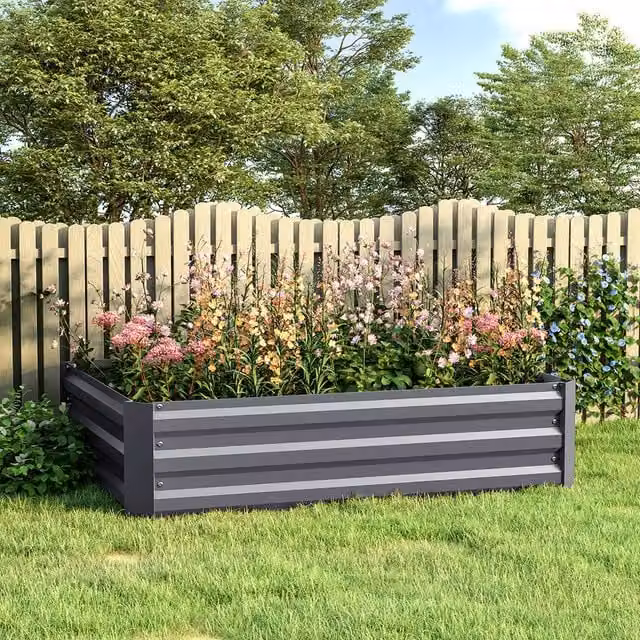 Livingandhome Grey Metal Corten Raised Garden Bed for Ornamental, Herb or Vegetable Planting