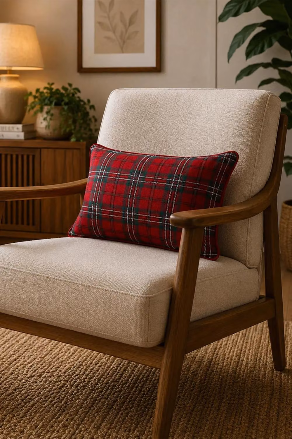 Homescapes Edward Tartan Check Cotton Cushion Cover in Red and Green, W/H: 50 x 30 cm – 2