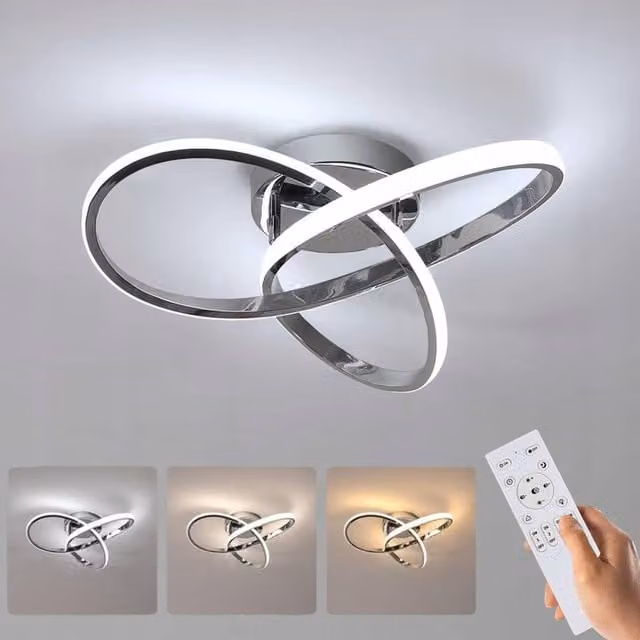COMELY Modern Dimmable LED Ceiling Light with Remote Control, Silver Aluminium Square Design