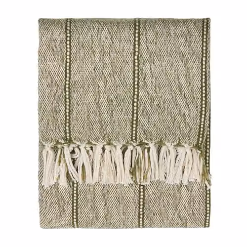 Riva Home Yard Hedon Woven Striped Throw, Green, W: 130 cm, D: 180 cm – 1