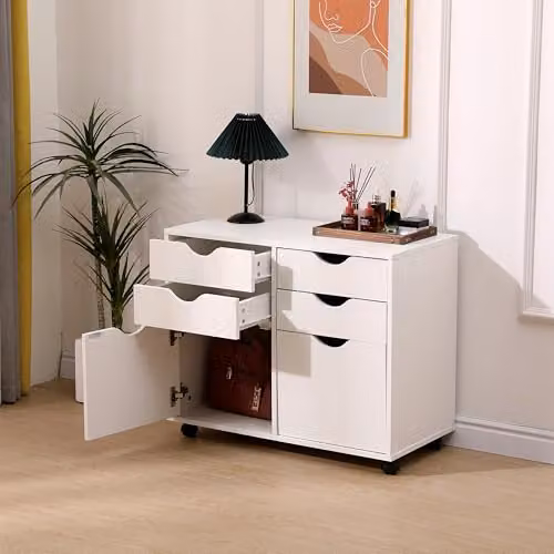 MMT Furniture Designs Ltd White Wooden Mobile Filing Cabinet with 4 Drawers and 2 Cupboards, H 80 x W 40 x D 27 cm – 2