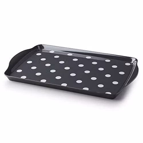 Zeal Melamine Dotty Rectangular Serving Tray with Handles, Grey, W: 38 cm, D: 24 cm – 1