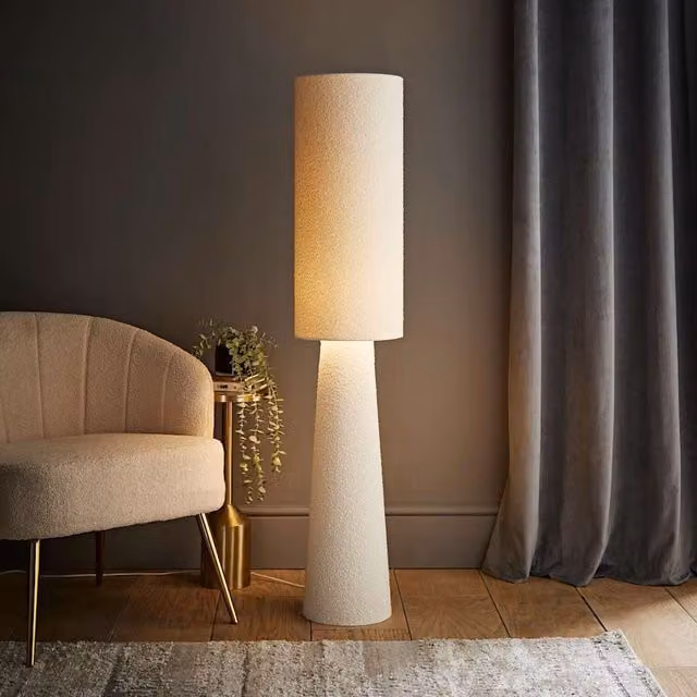 Ash Boucle Fabric Midi Floor Lamp in Beige and Yellow