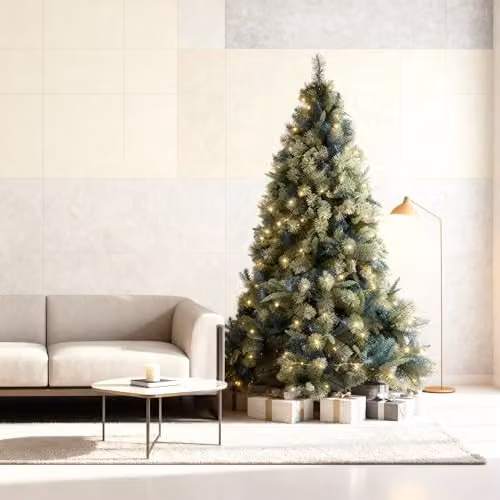 Shatchi 1.5m Pre-Lit Kentucky Pine Artificial Green Christmas Tree with Warm White LED Lights – 6