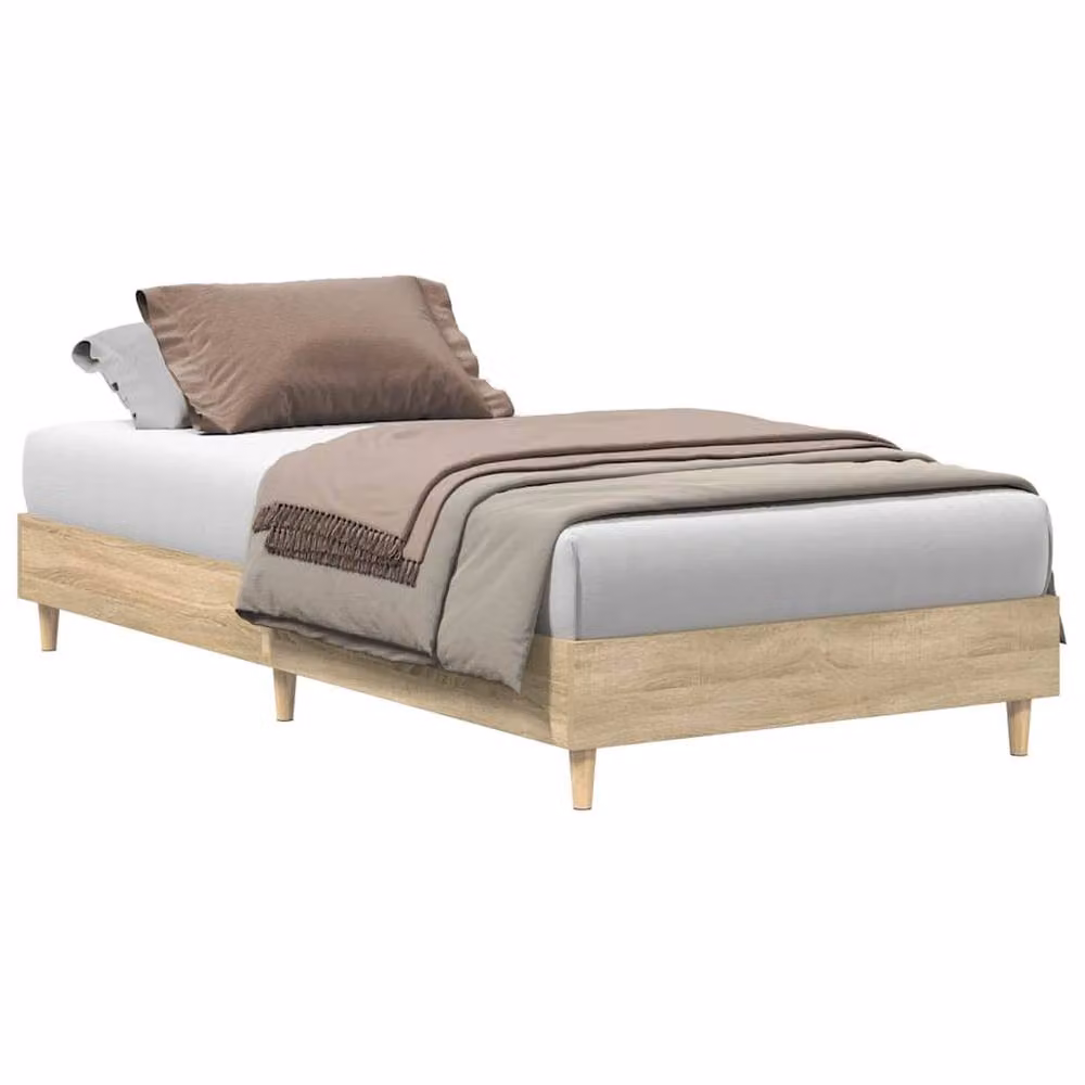 Berkfield Home Sonoma Oak Bed Frame in Light Brown, W/D/H: 90 x 200 x 25 cm – 2