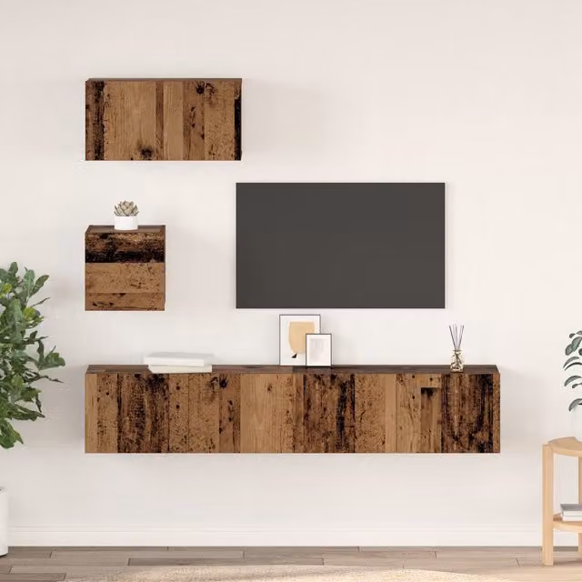 Berkfield Home Wall-Mounted TV Cabinet with Storage and Shelves, Brown Old Wood, W: 80 cm, D: 30 cm, H: 30.5 cm