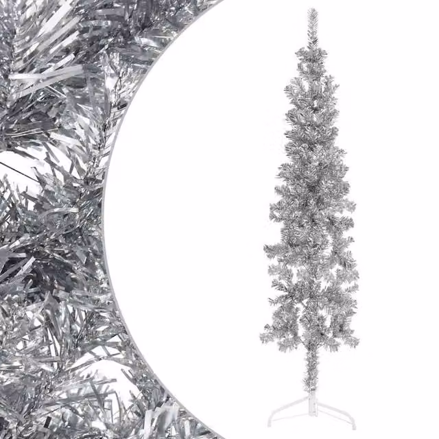 Berkfield Home Slim Artificial Half Christmas Tree with Stand, Silver, Height: 180 cm