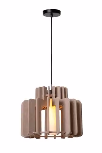 Lucide Rollo Pendant Light in Taupe and Brown with Fabric and Glass, E27, Height Adjustable