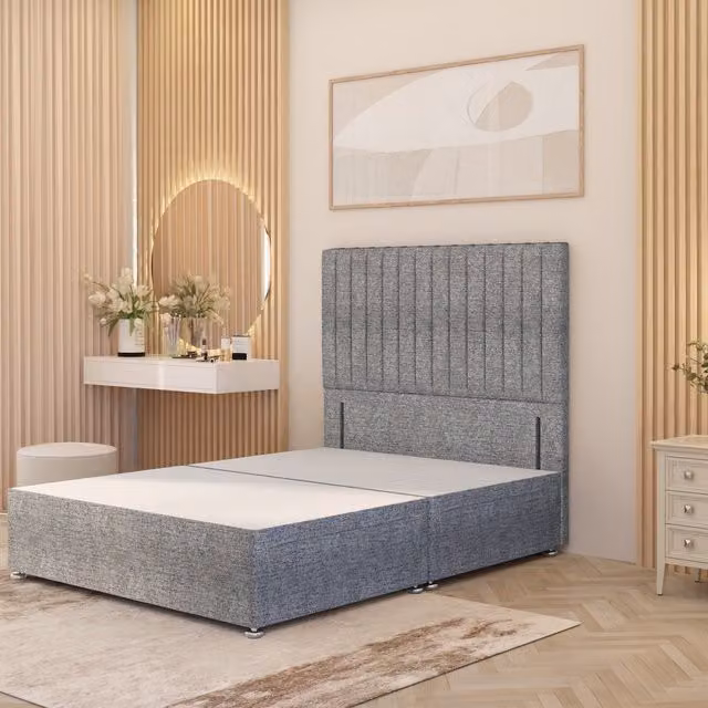 Somnior Beds Ltd Verona Divan Bed Base with Floor Standing Headboard in Grey Tweed Fabric, W/D: 90 x 190 cm