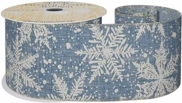KDMD Blue and White Snowflake Ribbon, Width: 6.3 cm, Length: 9.14 m – 1