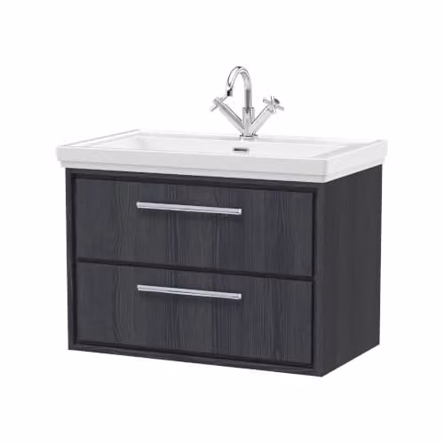Balterley Wall Hung Bathroom Vanity Unit with Rectangular Basin and 2 Soft Close Drawers, Graphite Grey, W: 83.0 cm, D: 47.1 cm, H: 60.6 cm