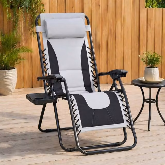 STILVORA Zero Gravity Chair in Light Grey with Cup Holder, Adjustable Headrest and Side Tray