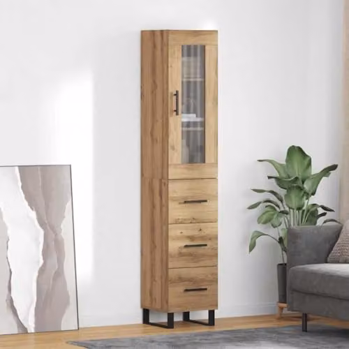 vidaXL Tall Unit in Brown and Black with Glass Doors and Internal Shelves, W/D/H: 34.5 x 34.0 x 180.0 cm – 2