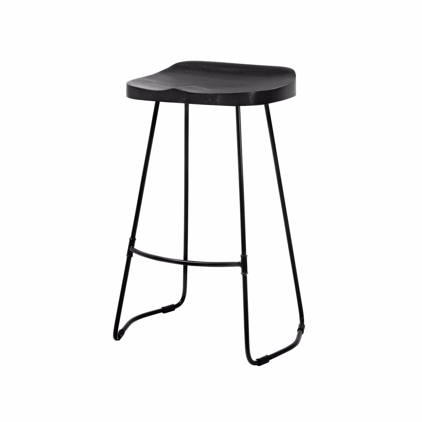 MH London Rombass Solid Mango Wood and Black Iron Kitchen Island Breakfast Counter Stool with Saddle Seat – 2