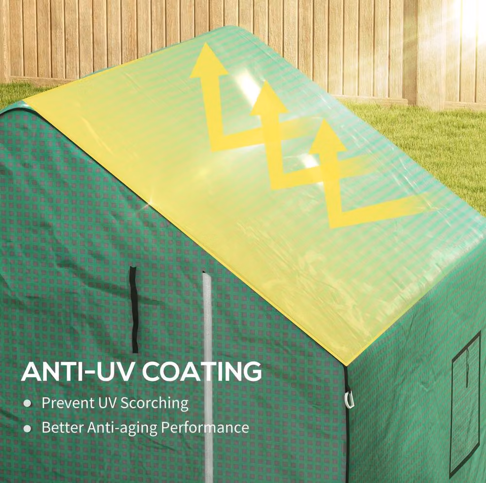STILVORA Green Plastic Greenhouse Cover Replacement with Roll-up Door and Windows, W/D/H: 190 x 143 x 140 cm – 4