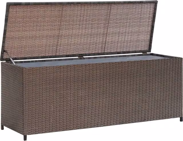 Berkfield Home Garden Brown Poly Rattan Storage Box W/D/H: 120 x 50 x 60 cm