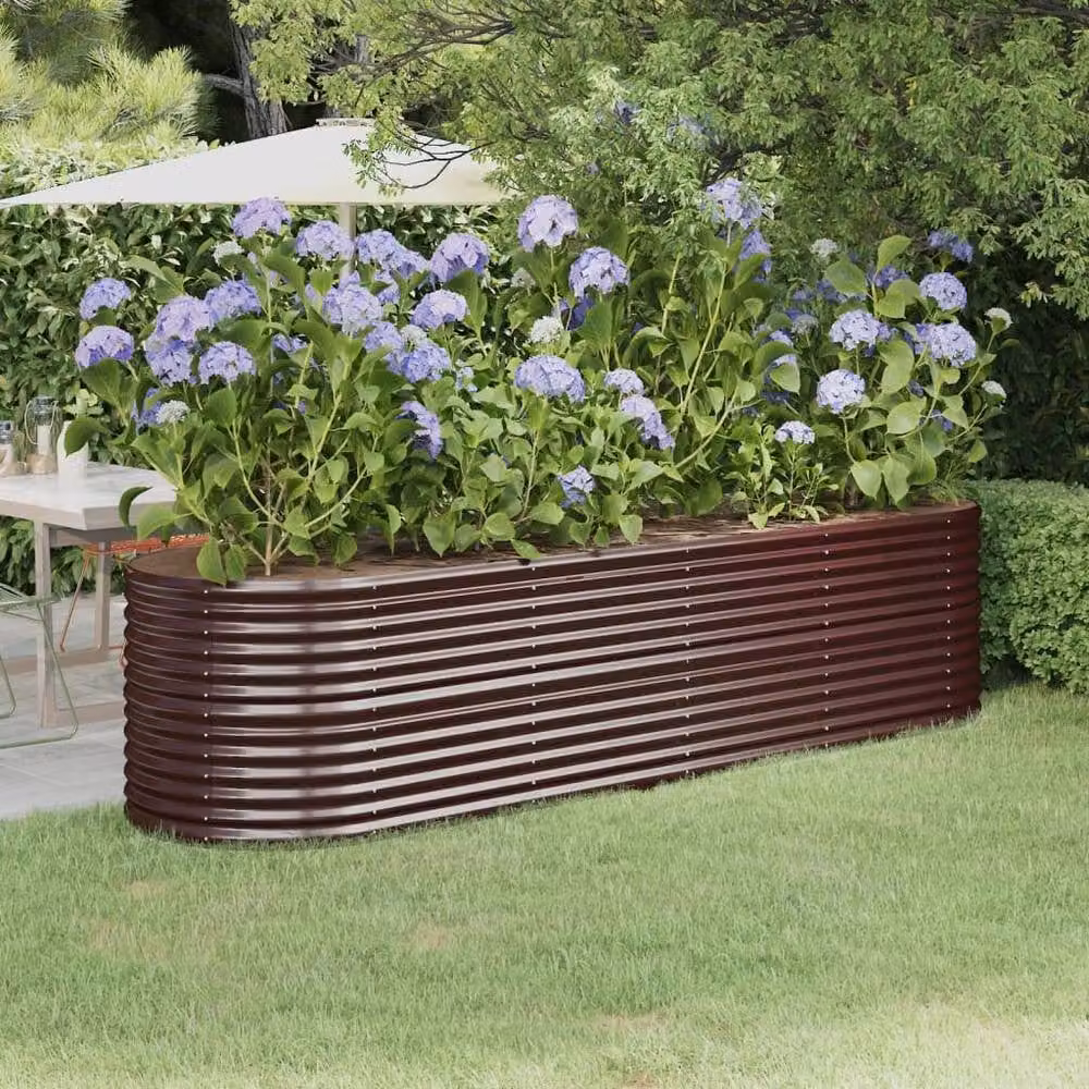 Berkfield Home Garden Brown Powder-coated Steel Raised Bed W/D/H: 296 x 80 x 68 cm – 1