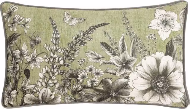 Make it a Home Harlington Gardenia Floral Piped Velvet Cushion in Moss Green with Feather Filling