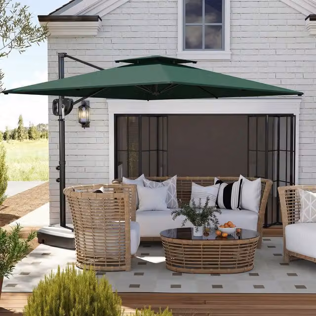Outsunny Green Cantilever Garden Parasol with Weighted Base