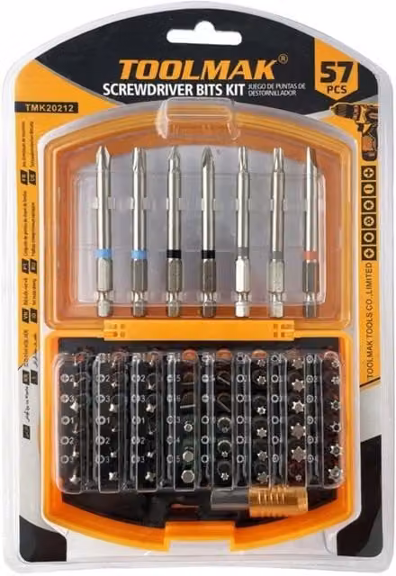 Toolmak 57-Piece Screwdriver Bit Set in Silver