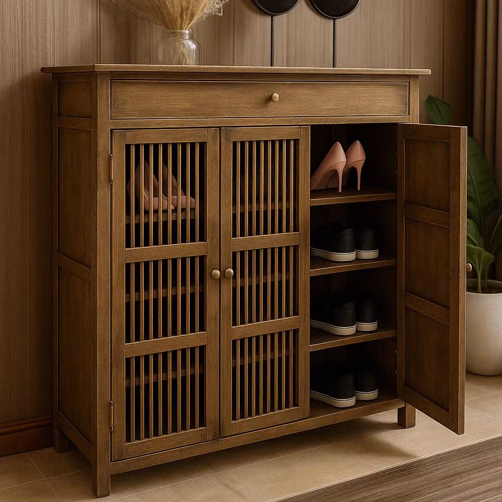FURNOS Large 4 Tier Wooden Shoe Storage Cabinet Organiser in Brown – 2