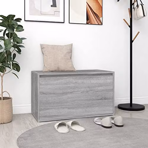 vidaXL Modern Hall Bench and Shoe Rack in Grey Sonoma, W/D/H: 80 x 40 x 45 cm – 2
