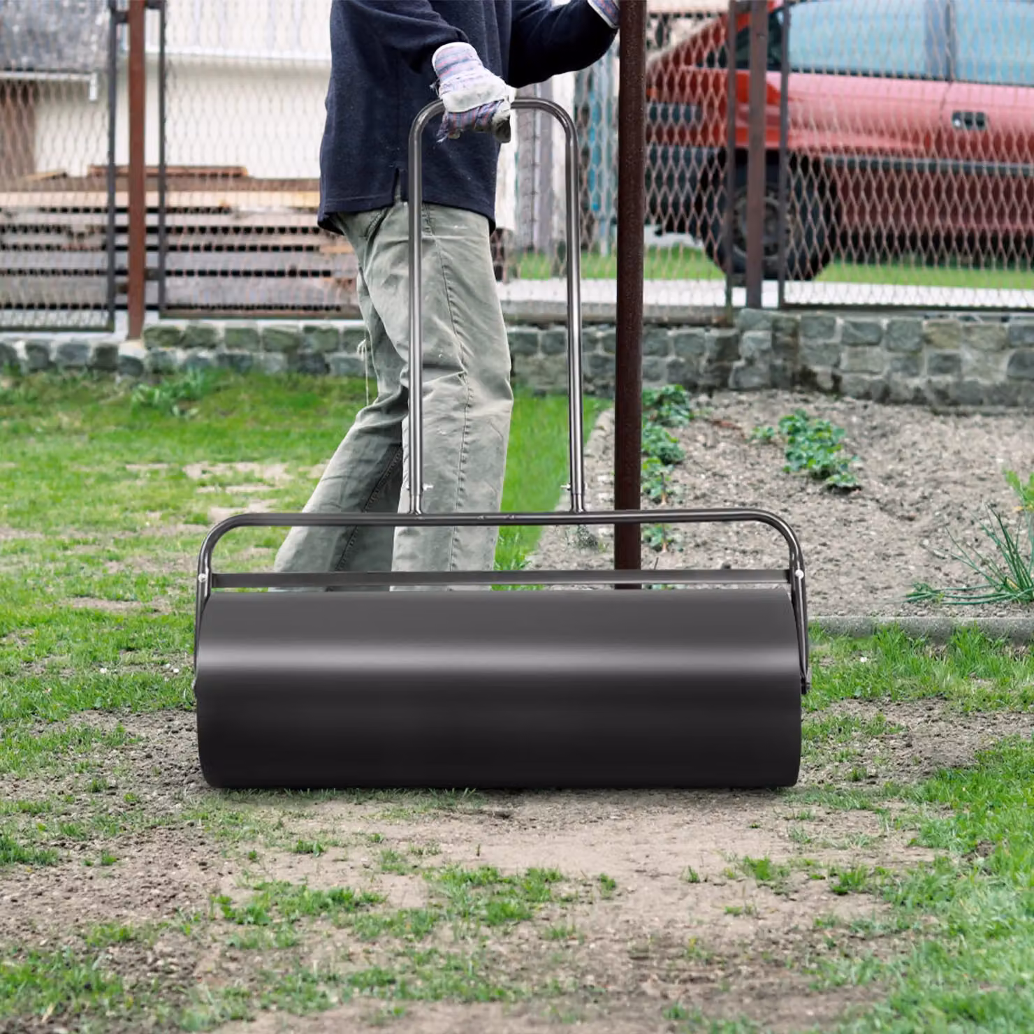 Costway 63L Metal Garden Lawn Roller with U-Shaped Handle, Black – 3