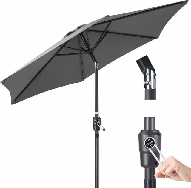 Christow Grey Tilting Garden Parasol with Crank Mechanism and UPF 50+ Polyester Canopy – 1